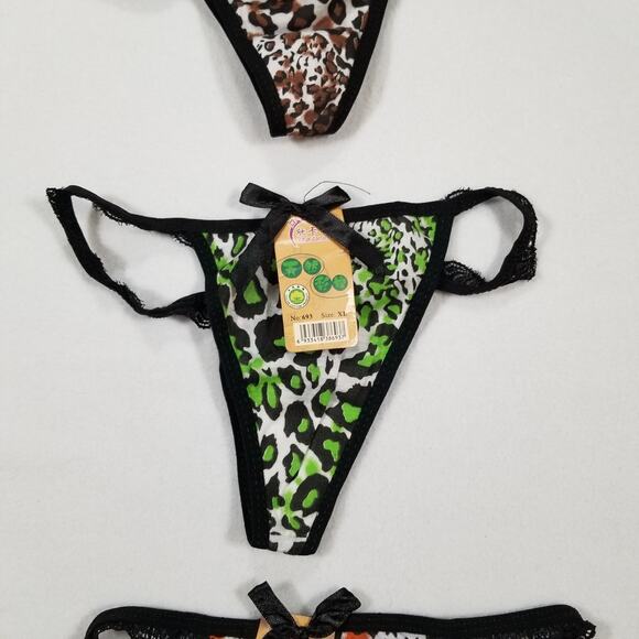 Xinkarou Green, Brown, Orange Animal print w/Bow on front 3 pack XL Thongs, New - Picture 7 of 8